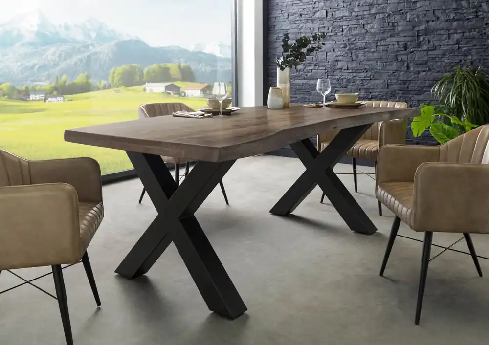Nur Heute Baumtisch Akazie 180x90x77 grau lackiert / X-Beine anthrazit matt FREEFORM 5