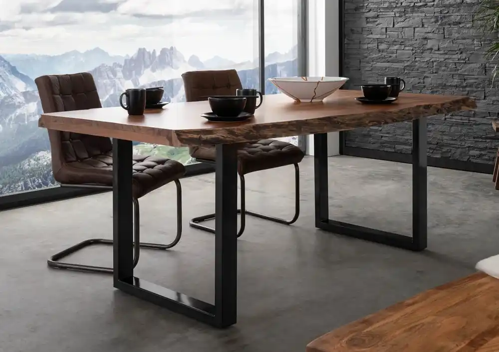 Bestpreis Baumtisch Akazie 180x90x77 natur lackiert / U-Beine anthrazit glänzend FREEFORM 5