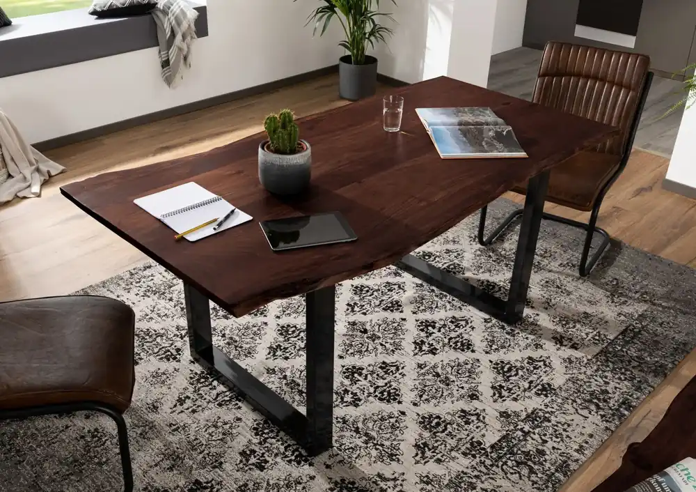 Baumtisch Akazie 200x100x76 braun Beine anthrazit glänzend FREEFORM 3 Highlight