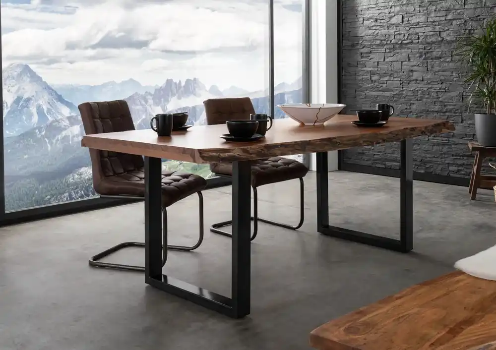 Baumtisch Akazie 200x100x77 natur lackiert / U-Beine anthrazit glänzend FREEFORM 5 Wochenendangebot
