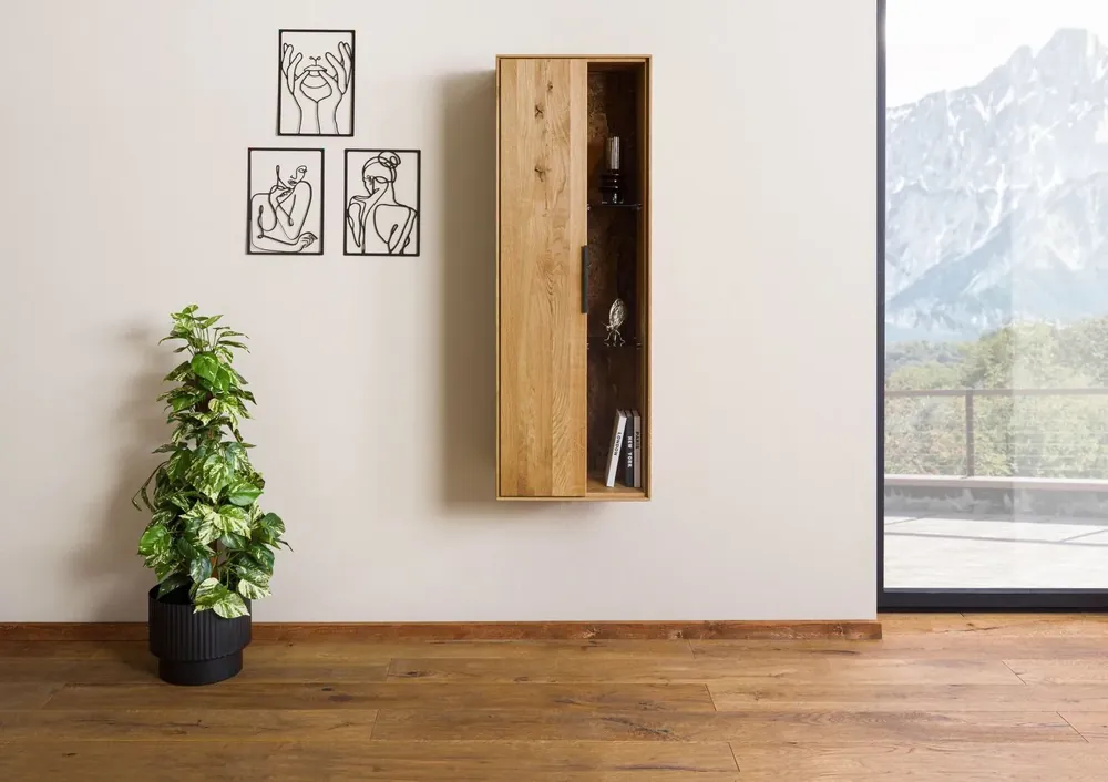 Hängevitrine Wildeiche 46x38x132 natur geölt LINDAU #12 Beliebt