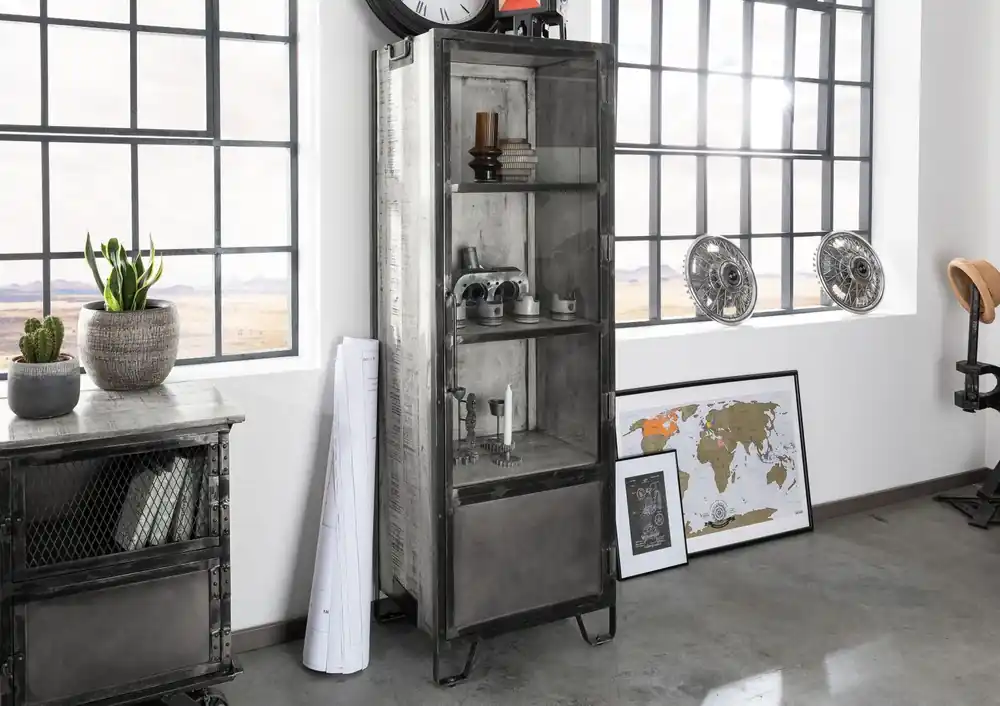 Vitrine Mango 60x40x180 grau lackiert HEAVY INDUSTRY #140 Solange Der Vorrat Reicht