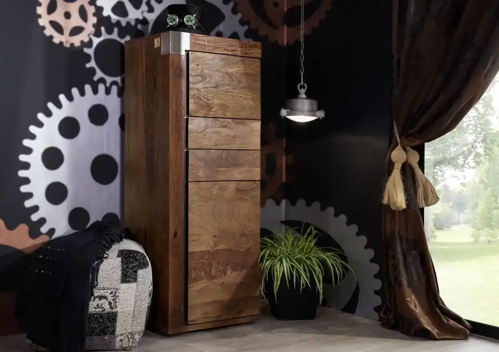 Highboard Mango 53x45x142 braun lackiert Amsterdam #06 Expressversand