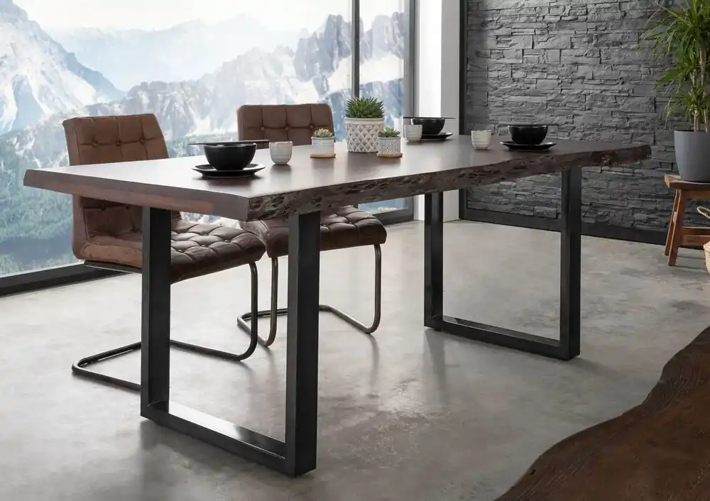 Baumtisch Akazie 220x100x77 braun lackiert / U-Beine anthrazit glänzend FREEFORM 5 Bestpreis