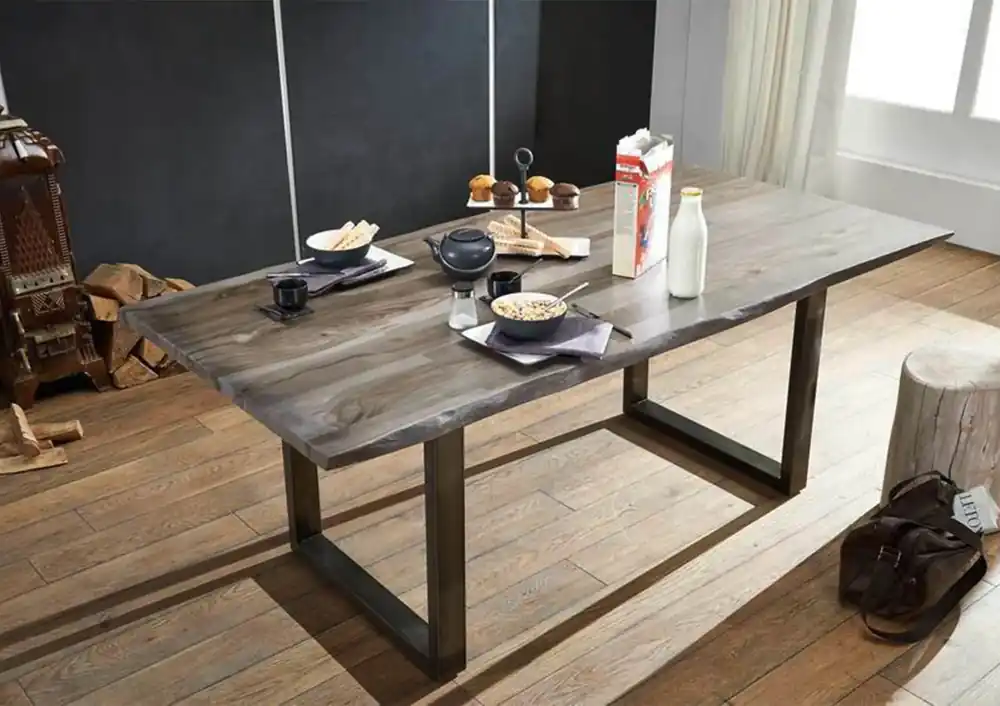 Baumtisch Sheesham 180x90x78 smoked oak lackiert Plattenstärke 3,5cm FREEFORM #0301 Neu Im Sortiment