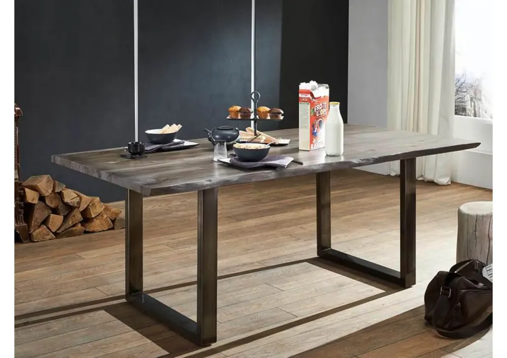 Baumtisch Sheesham 200x100x78 smoked oak lackiert Plattenstärke 3,5cm FREEFORM #0303 Angebot