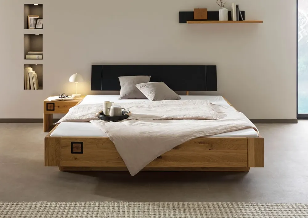 Mega-Angebot Bett inkl. Nachttisch links Wildeiche 200x200x81 natur geölt/lackiert KITZBÜHEL #151