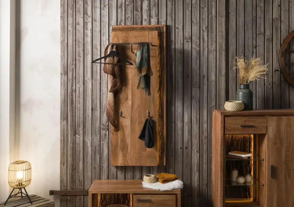 Direkt Vom Hersteller Wandgarderobe Akazie 56x27x150 natur lackiert BARK #120 n