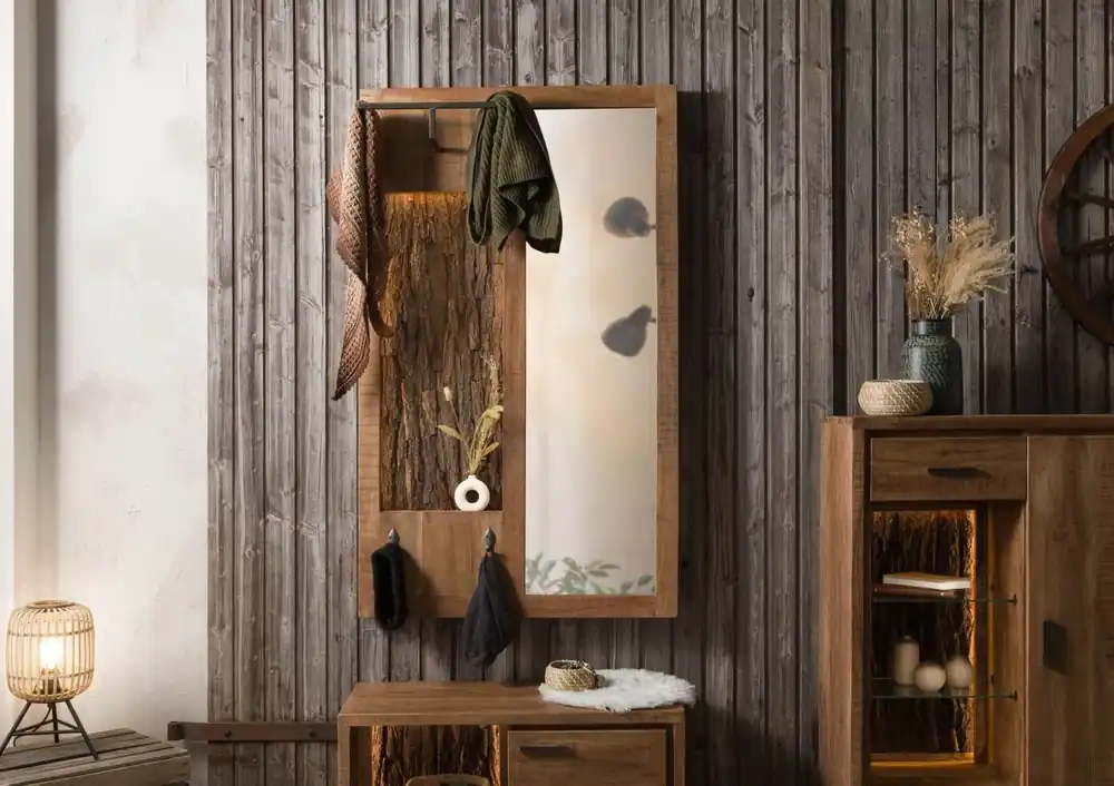 Wandgarderobe Akazie 88x27x148 natur lackiert BARK #121 Billig