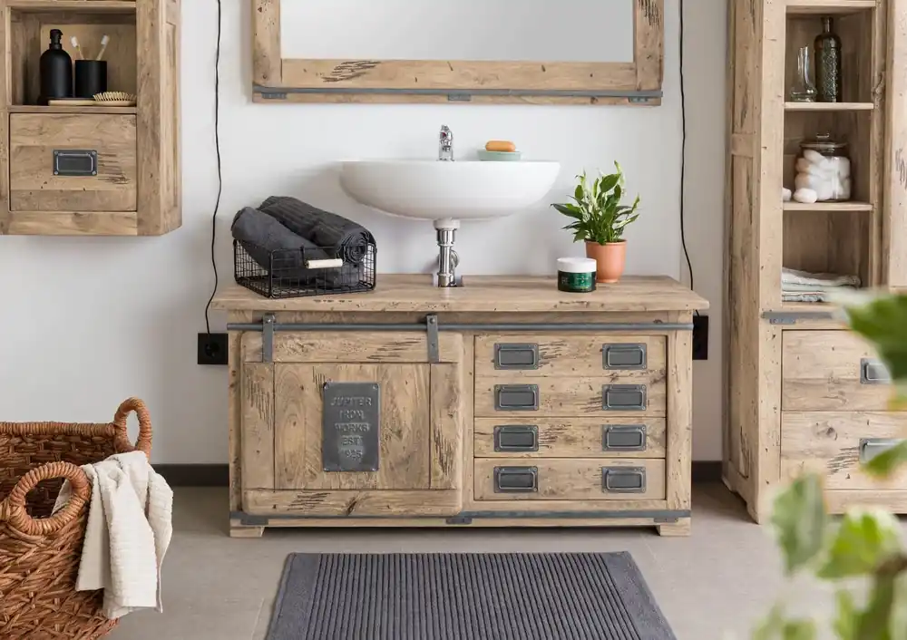 Waschbeckenunterschrank Mango 120x40x60 whitewash lackiert RAILWAY #377 Sonderaktion