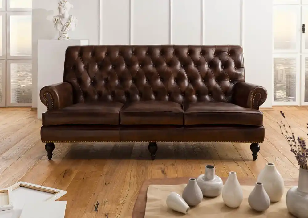 Sofa 3-Sitzer Echtleder 196x84x94 braun CHESTERFIELD #107 Saisonangebot