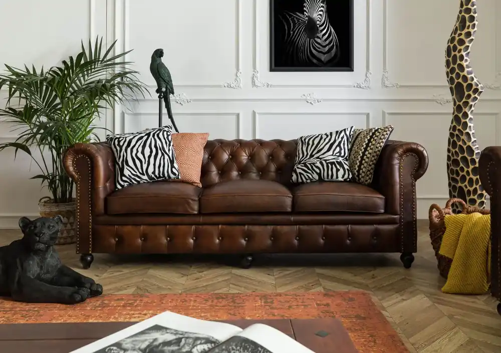 Expressversand Sofa 3-Sitzer Echtleder 216x82x75 braun CHESTERFIELD #103