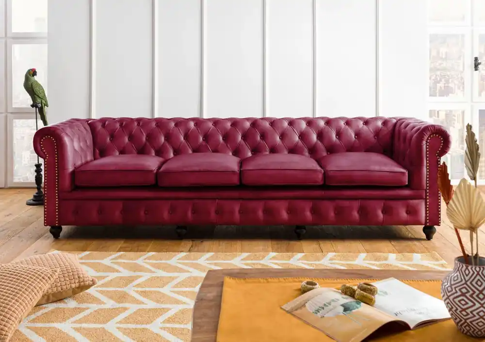 Sofa 4-Sitzer Echtleder 274x82x75 rot CHESTERFIELD #404 Versand Am Gleichen Tag