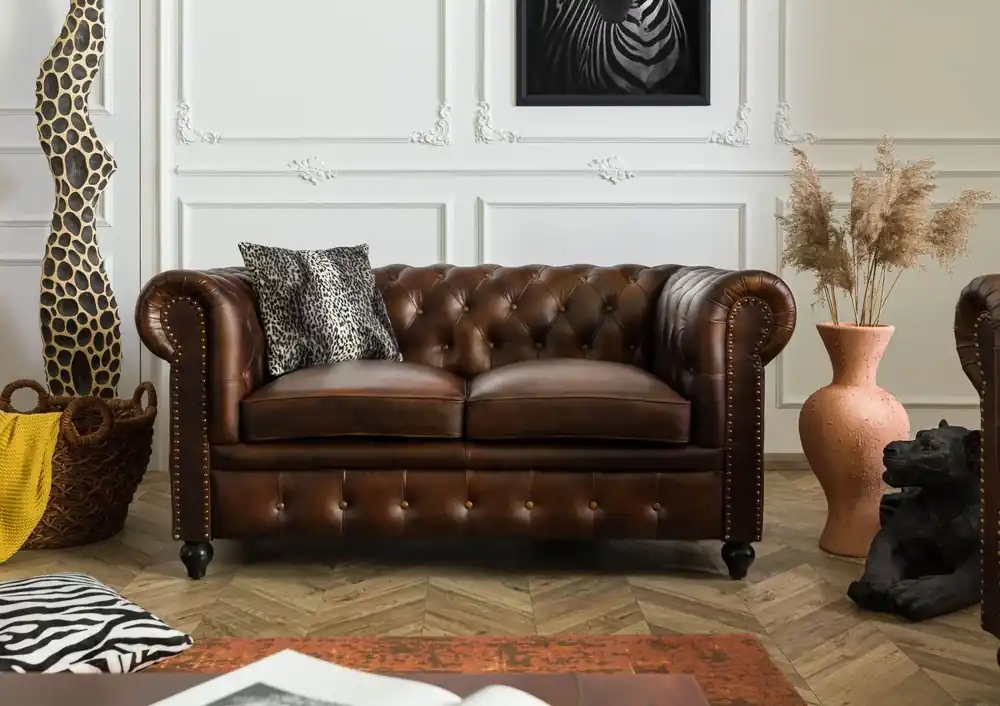 Markenprodukt Sofa 2-Sitzer Echtleder 158x82x75 braun CHESTERFIELD #102