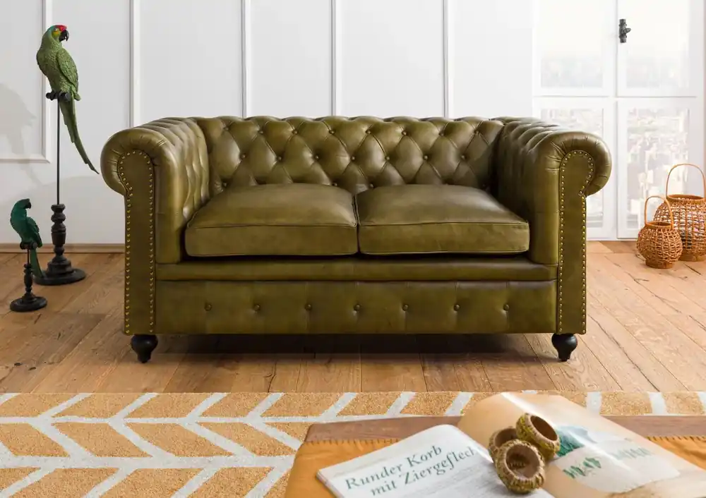 Aktuell Sofa 2-Sitzer Echtleder 158x82x75 grün CHESTERFIELD #302