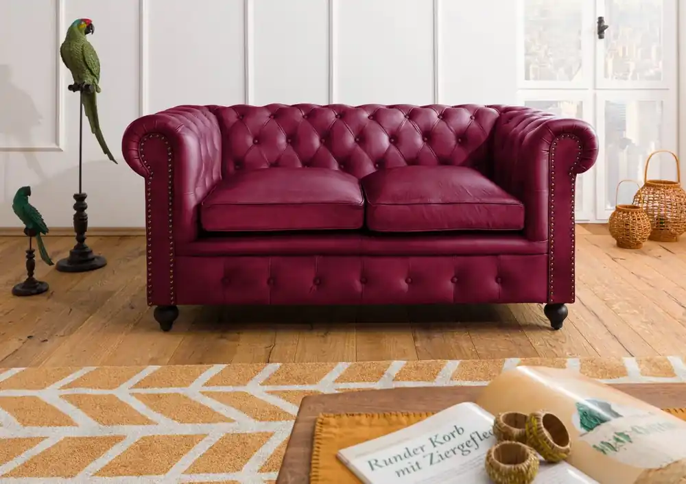 Direktkauf Sofa 2-Sitzer Echtleder 158x82x75 rot CHESTERFIELD #402