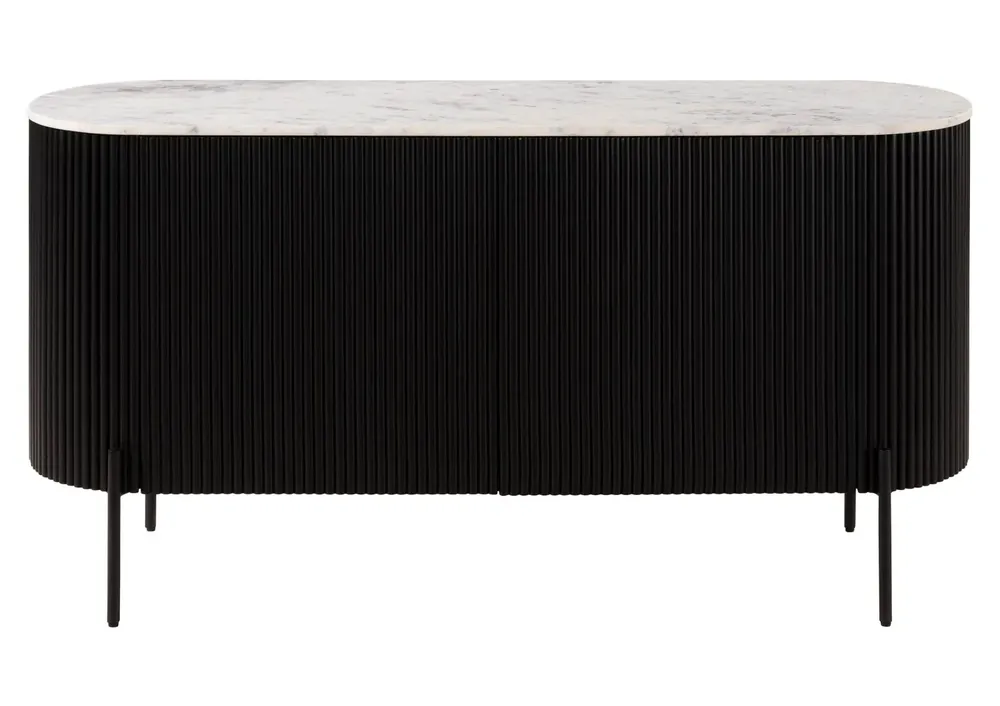 Super-Preis Sideboard Mango 145x40x76 schwarz lackiert / Marmor weiß BARCELONA #103