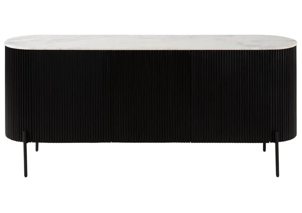 Sideboard Mango 180x40x76 schwarz lackiert / Marmor weiß BARCELONA #101 Sonderangebot