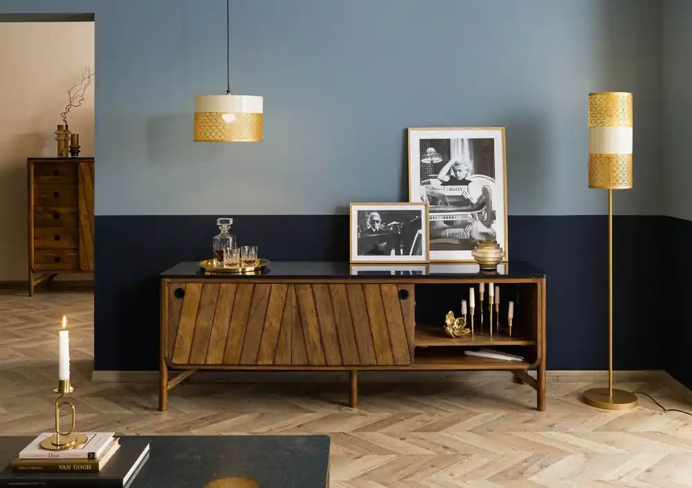 Markenware Sideboard Mango 185x45x65 braun geölt / dunkler Granit LOS ANGELES #106
