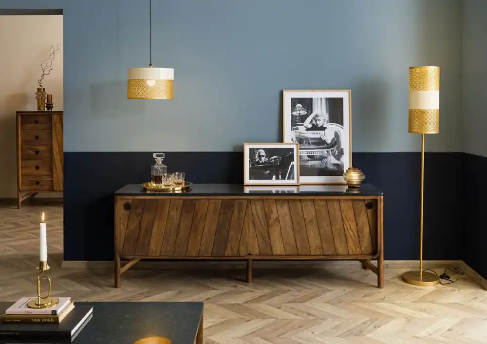 Bestseller Sideboard Mango 185x45x65 braun geölt / dunkler Granit LOS ANGELES #107