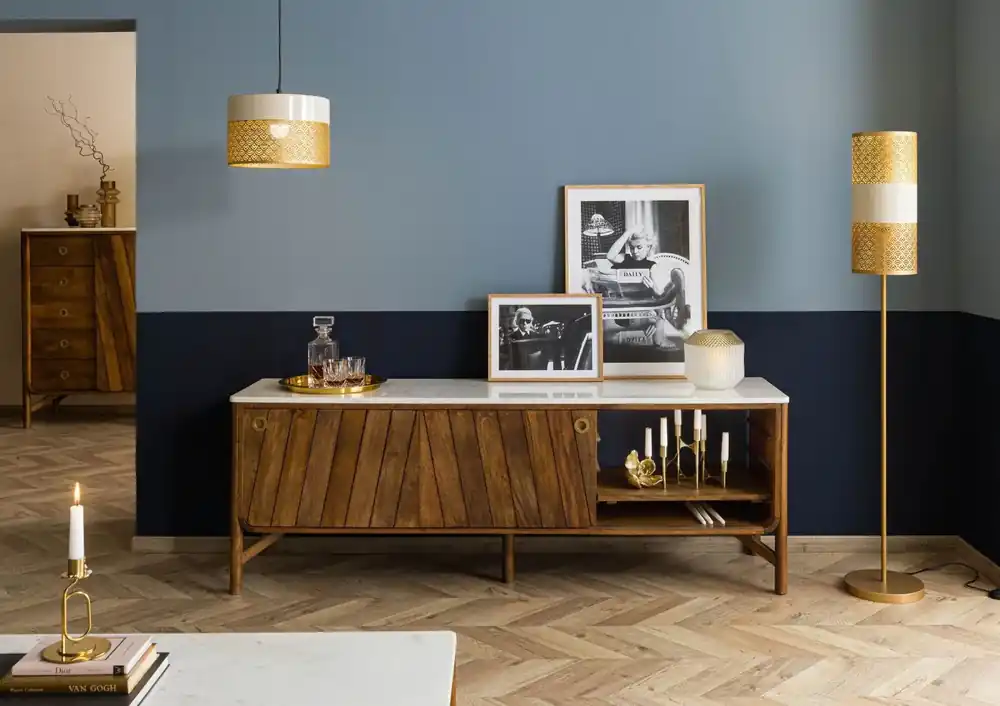 Letzte Chance Sideboard Mango 185x45x65 braun geölt / echter Marmor LOS ANGELES #06
