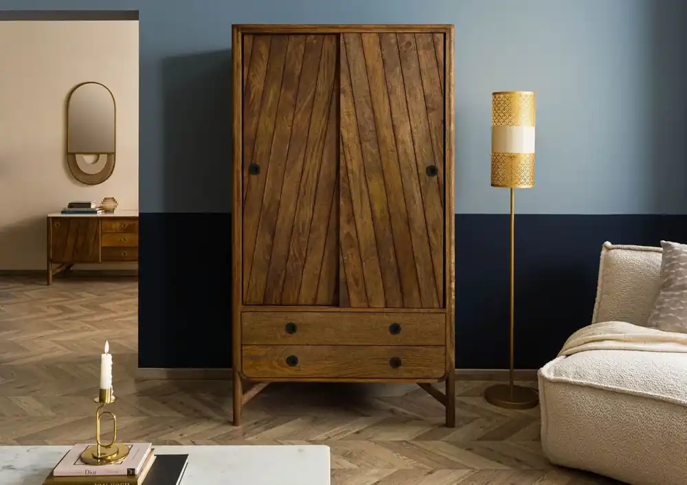 Kleiderschrank Mango 100x60x180 braun geölt / Griff schwarz LOS ANGELES #111 Abverkauf