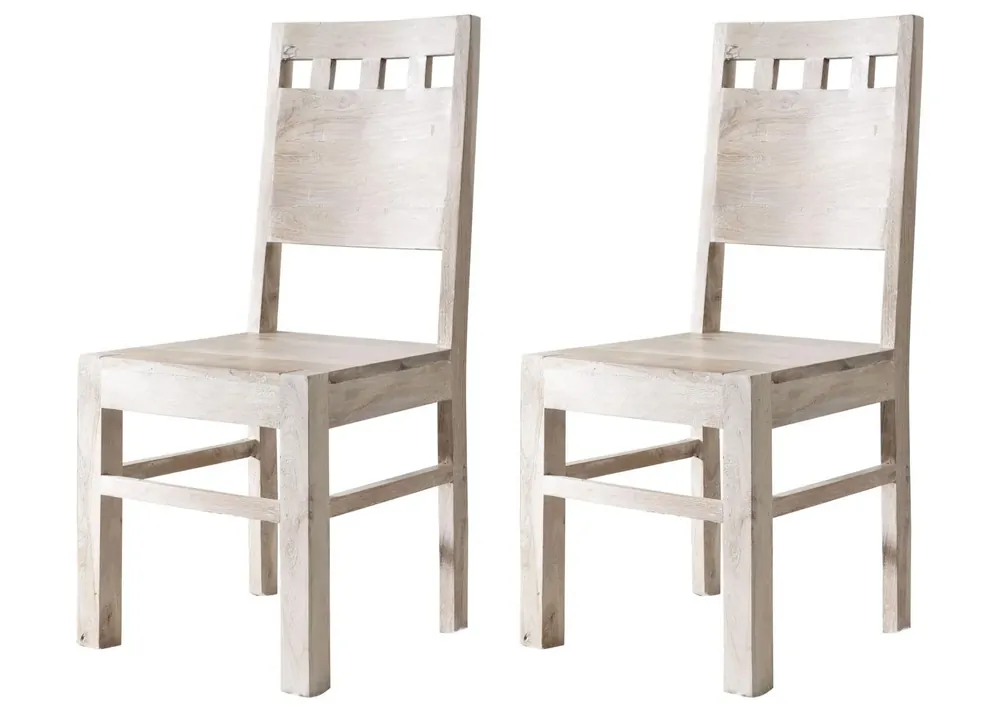 Stuhl Akazie 45x45x100 weiß getüncht NATURE WHITE #120, 2er Set Schneller Versand