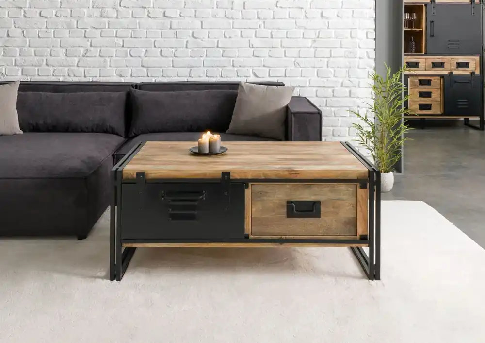 Sale Couchtisch Mango 120x70x50 natur klar lackiert / Metall schwarz BLACKBURN #103