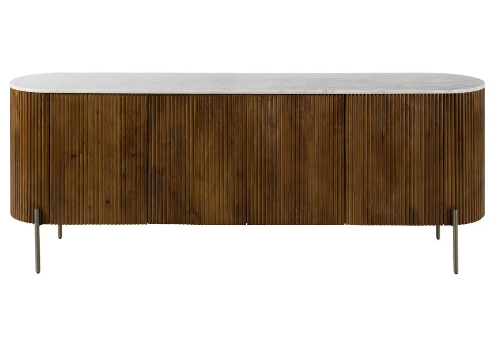 Sideboard Mango 200x40x76 braun lackiert / Marmor weiß BARCELONA #202 Online Kaufen