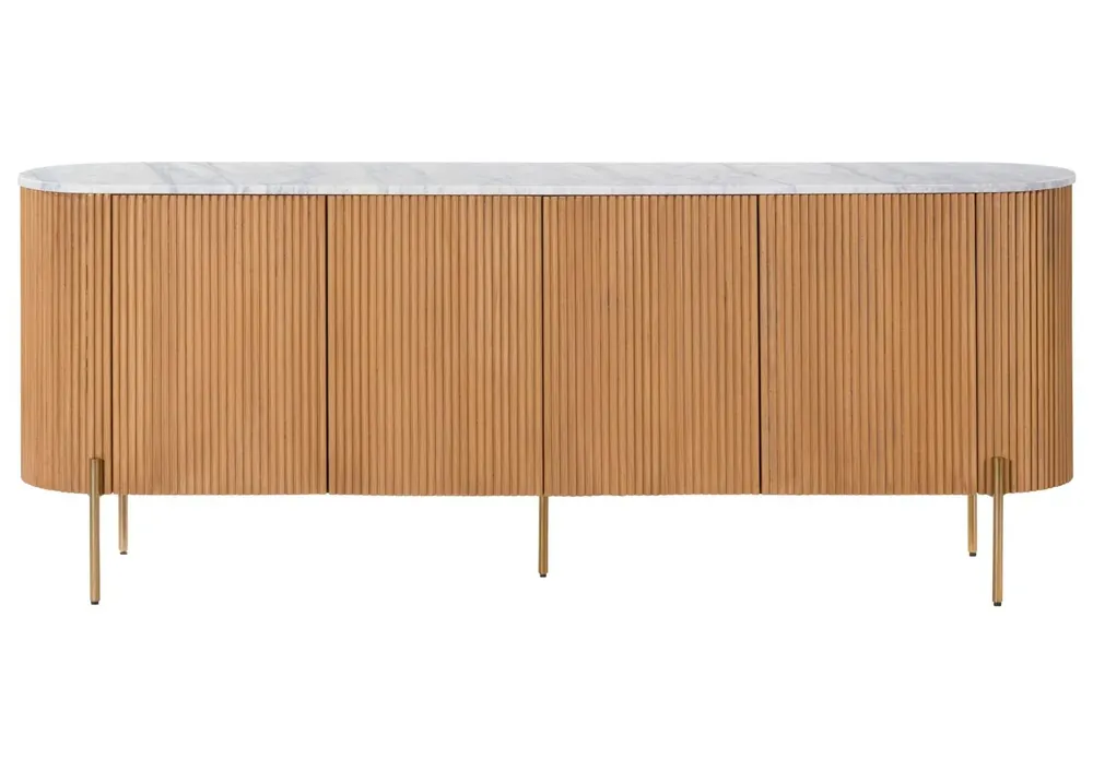 Sideboard Mango 200x40x76 natur lackiert / Marmor weiß BARCELONA #502 Wochenendangebot