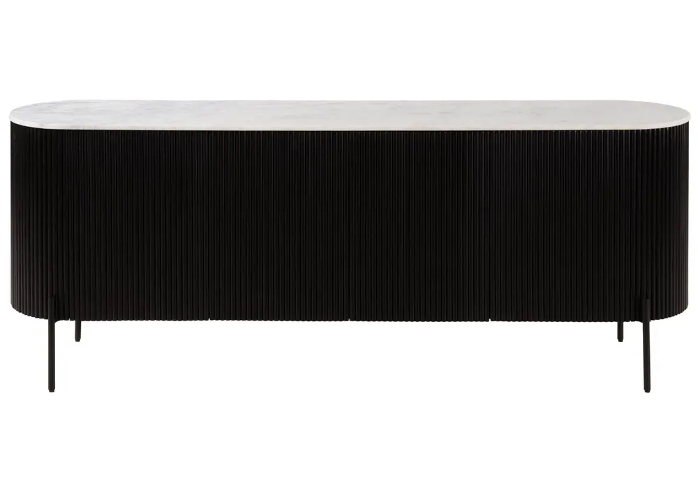Sideboard Mango 200x40x76 schwarz lackiert / Marmor weiß BARCELONA #102 Bestpreis