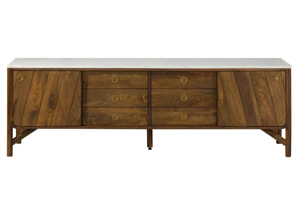Sale Sideboard Mango 200x45x65 braun geölt / echter Marmor LOS ANGELES #13