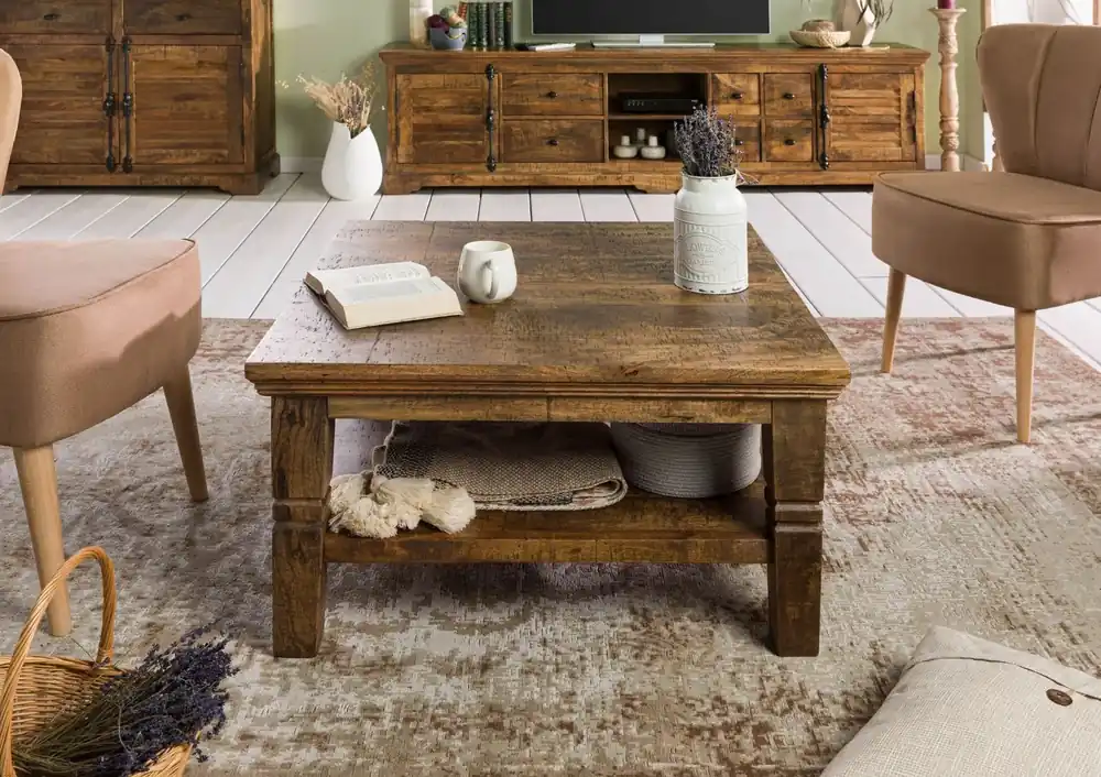 Geprüft Couchtisch Mango 85x85x45 dunkelbraun geölt RODEZ #122