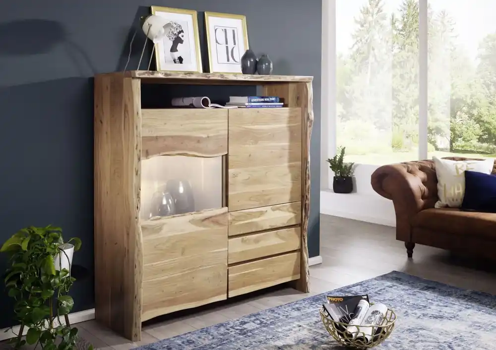 Highboard Akazie 131x45x147 natur lackiert PURE ACACIA #703 Rabatt