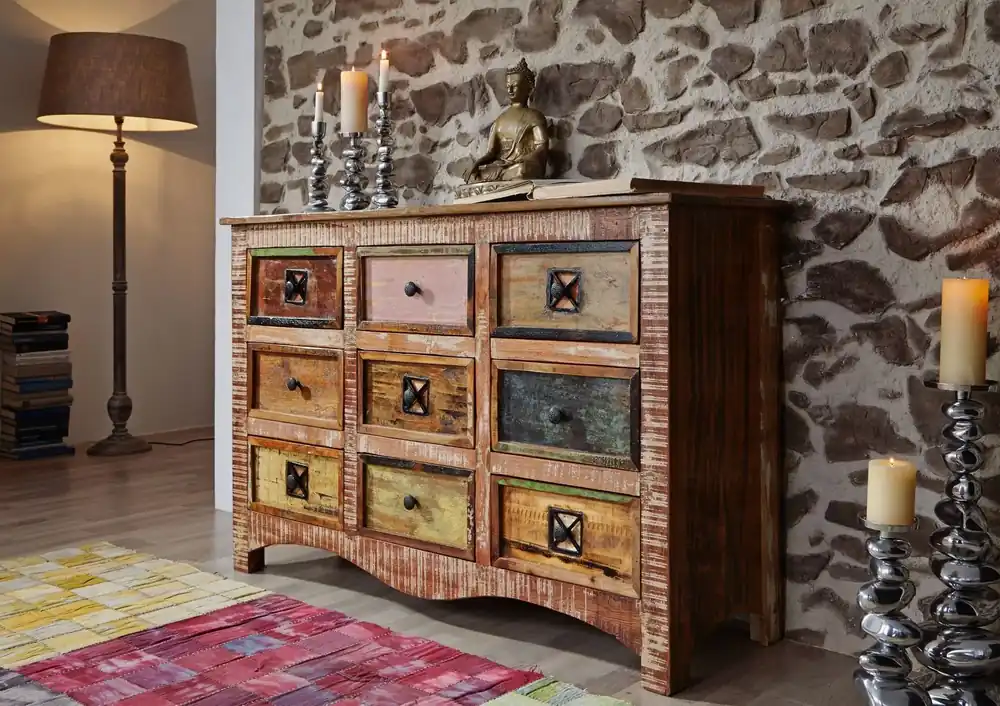 Kommode Altholz 130x40x85 mehrfarbig lackiert NATURE OF SPIRIT #59 Rabatt