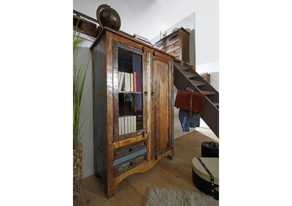 Abverkauf Vitrine Altholz 95x42x140 mehrfarbig lackiert NATURE OF SPIRIT #51
