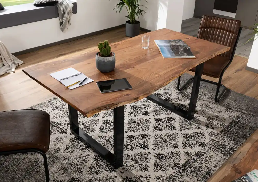 Begrenztes Angebot Baumtisch Akazie 220x100x76 natur Beine anthrazit glänzend FREEFORM 3