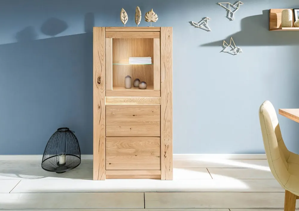Garantierte Lieferung Highboard Wildeiche 73x40x142 beige geölt KENT #206