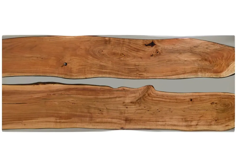 Esstisch Akazie mit Epoxidharz 240x100x76 natur lackiert / Epoxid grau Baumkanten-Optik EPOXY Unikat #6 Solange Der Vorrat Reicht