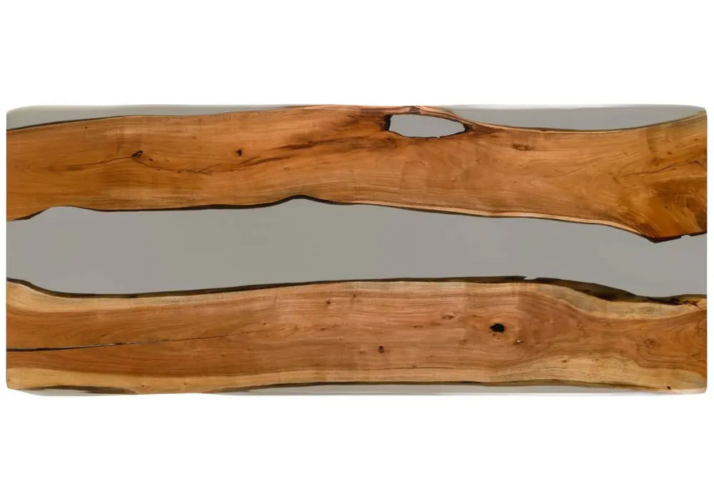 Esstisch Akazie mit Epoxidharz 240x100x76 natur lackiert / Epoxid grau Baumkanten-Optik EPOXY Unikat #8 Preisknaller