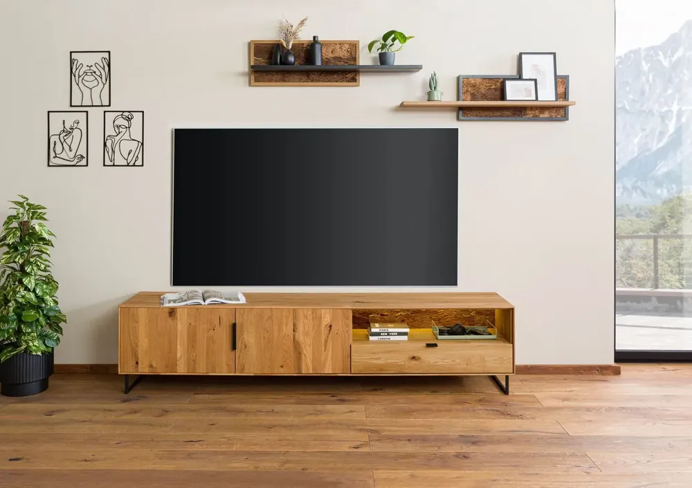 Lowboard Wildeiche mit Holztür 220x43x51 natur geölt LINDAU #26 Sonderaktion