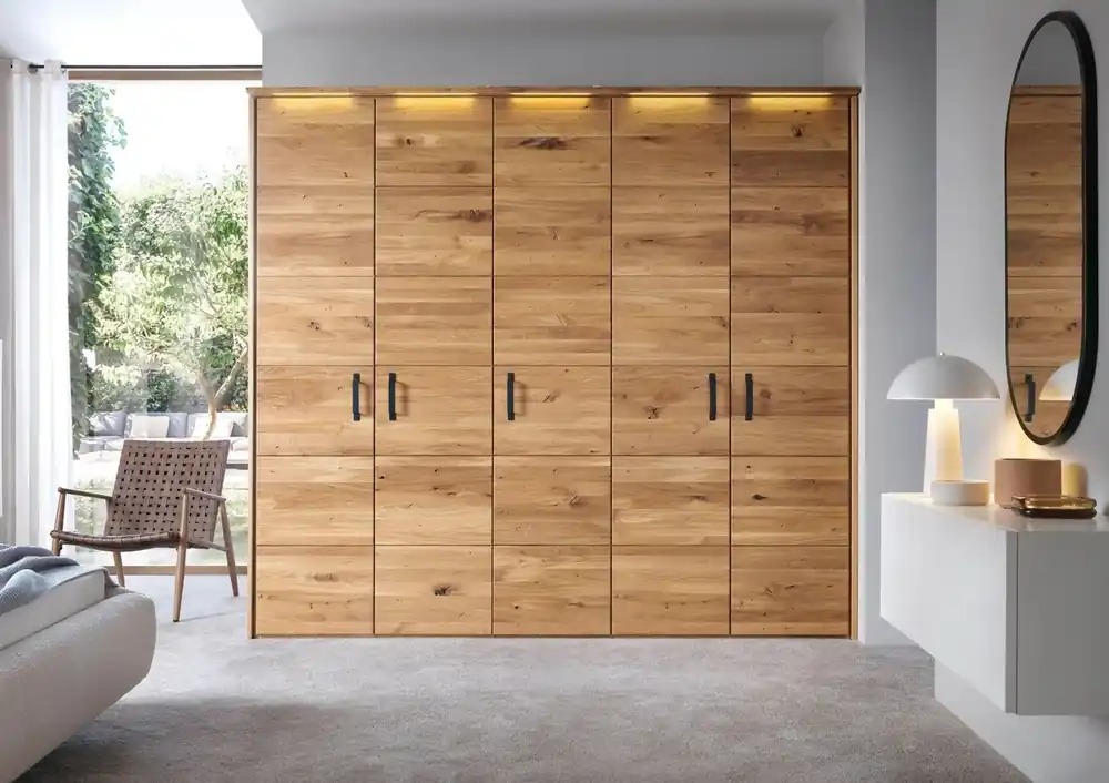 Günstig Kleiderschrank 5-türig Wildeiche 242x60x219 natur geölt HALMSTAD #100