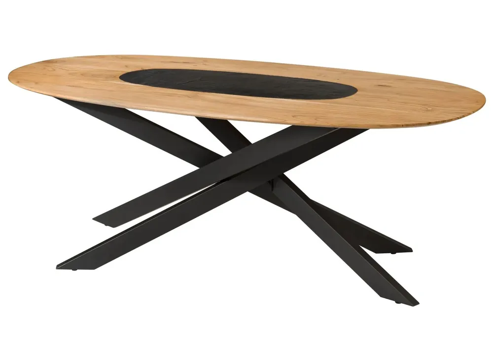 Highlight Esstisch oval Akazie 240x100x76 natur lackiert / Mikado-Beine eckig schwarz