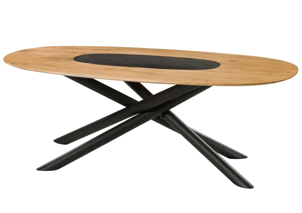 Esstisch oval Akazie 240x100x76 natur lackiert / Mikado-Beine rund schwarz Top-Seller