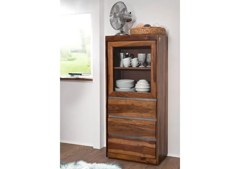 Vitrine Sheesham 63x40x147 noble unique lackiert SYDNEY #104 Begrenztes Angebot