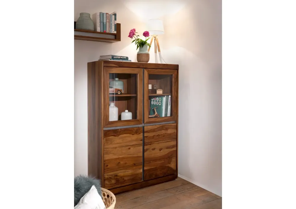 Vitrine Sheesham 102x40x147 noble unique lackiert SYDNEY #100 Preisknaller