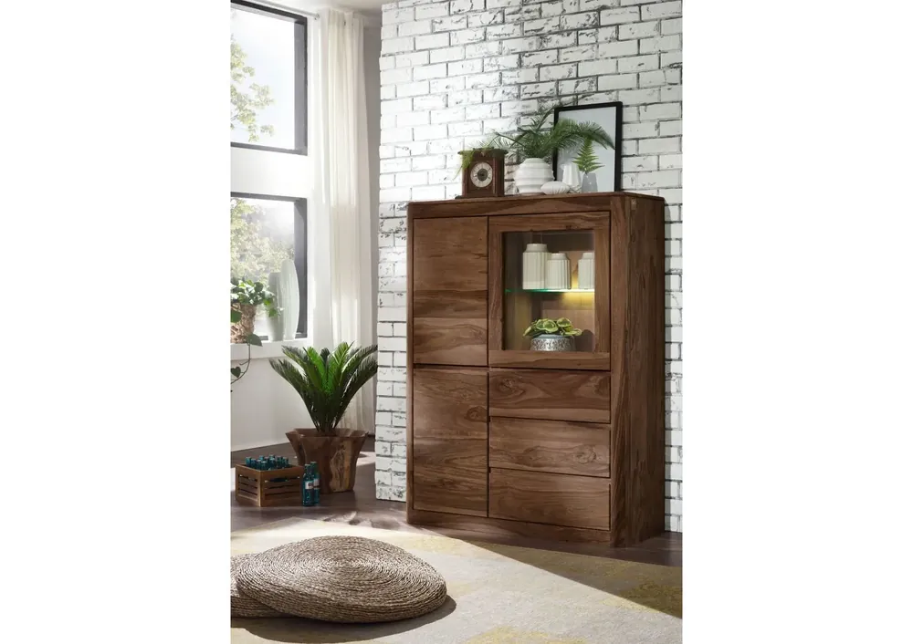 Vitrine Sheesham 109x40x145 rot-braun gebeizt TORONTO #109 Preisreduziert