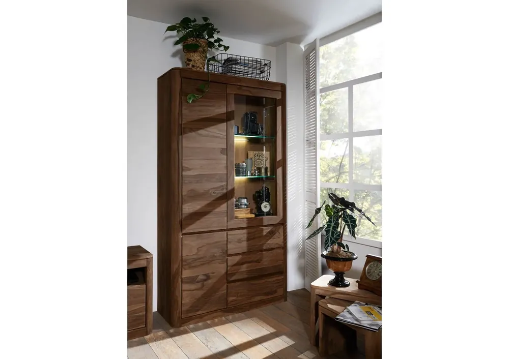 Vitrine Sheesham 109x40x202 rot-braun gebeizt TORONTO #111 Preisknaller