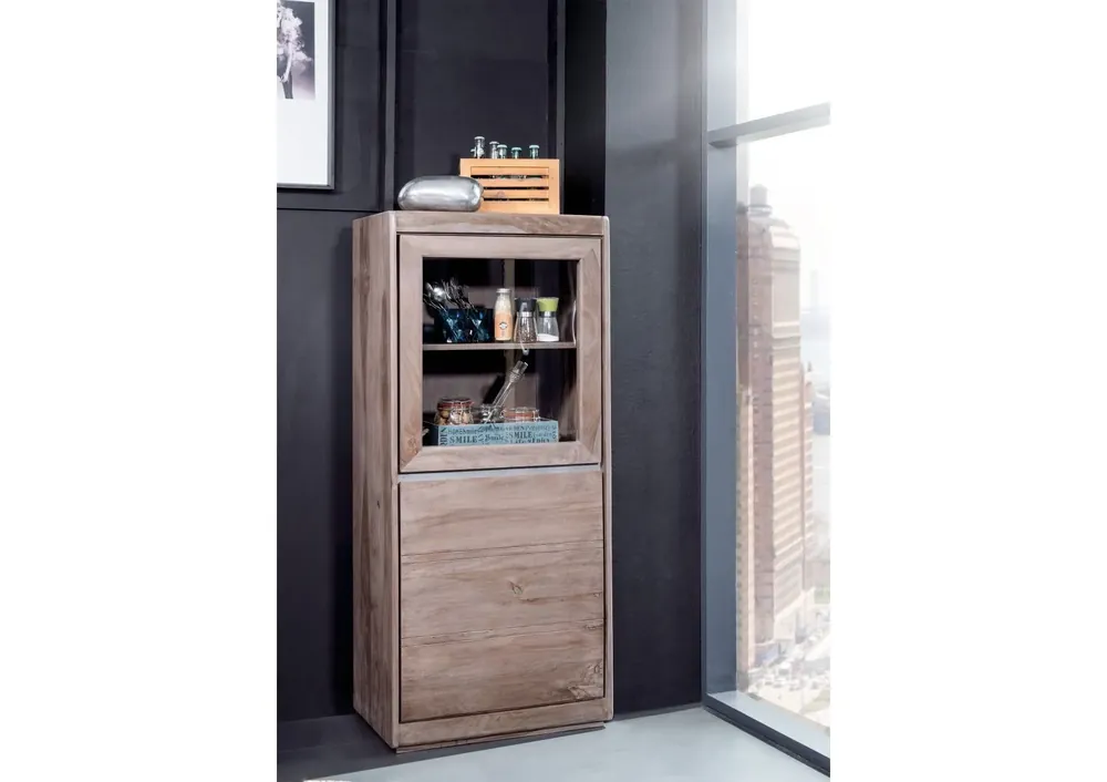 Sonderangebot Vitrine Sheesham 63x40x147 smoked oak lackiert SYDNEY #205
