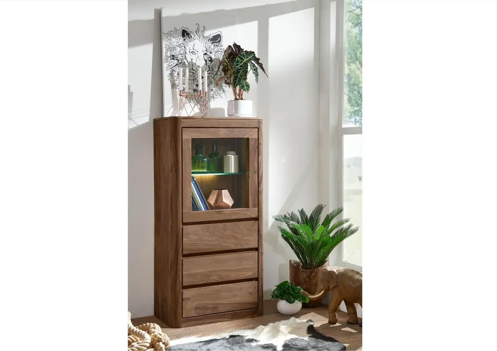 Mega-Angebot Vitrine Sheesham 70x40x145 rot-braun gebeizt TORONTO #108